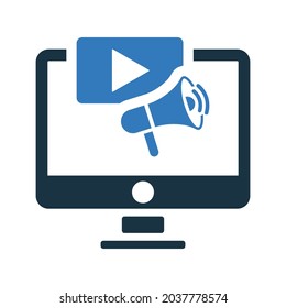Vídeo, icono publicitario. Ilustración vectorial simple editable.