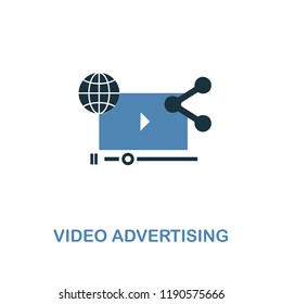 Video Advertising icon in two colors. Creative style design from online marketing collection. UX and UI. Pixel perfect video advertising icon. For web design, apps, software, printing usage.