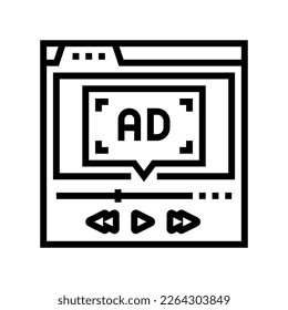 vector de icono de línea de publicidad de vídeo. señal de publicidad en vídeo. símbolo de contorno aislado ilustración negra
