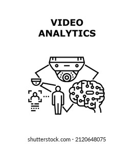 Video analytics marketing. digital business. social online media. computer technology. internet analysis advertising vector concept black illustration
