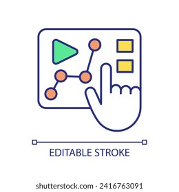 Video analytics RGB color icon. Digital marketing. Performance analysis. Content strategy. Tracking results. Social media. Isolated vector illustration. Simple filled line drawing. Editable stroke