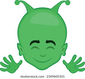 video animation face alien extraterrestrial cartoon, with a happy expression and waving hands