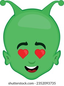 video animation face alien extraterrestrial cartoon, in love with eyes shape of hearts