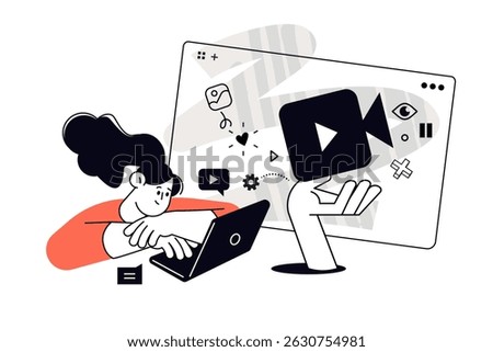 Video app. Set of vector illustrations for web banner, social media banner, business presentation, marketing material. 