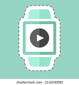 Video App Sticker en línea de moda cortado aislado en fondo azul