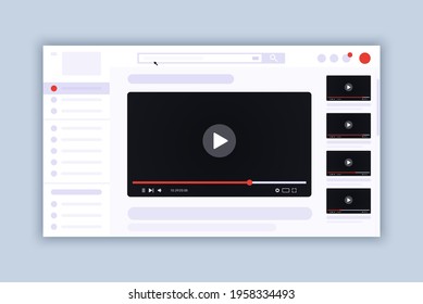 Video Application web page design template, modern user interface and content mockup for website, social media concept, flat design vector illustration