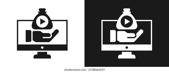 Symbolsatz für Videoobjekte Glyphe auf weißem und schwarzem Hintergrund