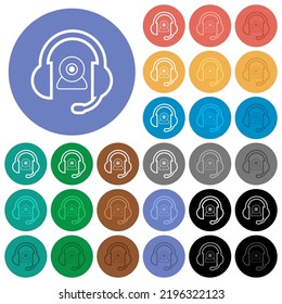 Videounterstützung umreißt mehrfarbige Flachsymbole auf runden Hintergründen. Einschließlich der Variationen von weißen, hellen und dunklen Symbolen für Hover- und Active Status-Effekte und Bonusfarben.
