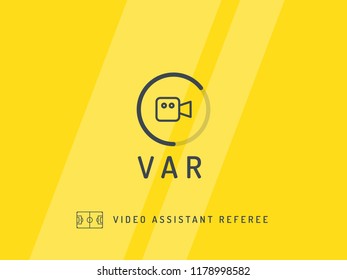 Video Assistant Referee. Soccer / Football VAR System On The TV Screen. Trendy Flat Vector On Yellow Background.