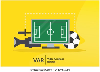 Video Assistant Referee. Soccer VAR System on the TV screen concept for web landing page template, banner, presentation, Card, Book Illustration and print media