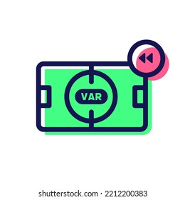 Video Assistant Referee (VAR). Soccer Or Football VAR Playback Line Icon.