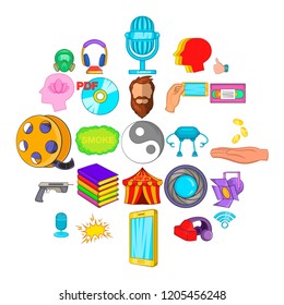 Video attraction icons set. Cartoon set of 25 video attraction vector icons for web isolated on white background