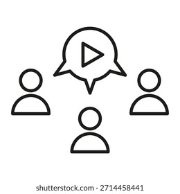 Ícone de público de vídeo. Jogar conceito de bolha. Seminário em grupo Vetor. Compartilhamento de mídia de pessoas. EPS 10.