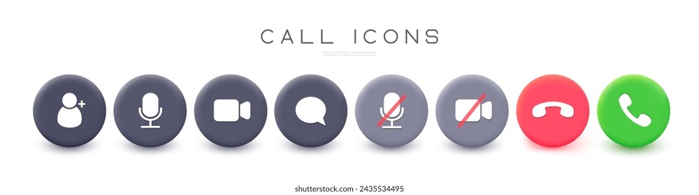 Video and audio call icon set. Video conference, online chat. End of the call icon. Vector EPS10