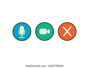 Video or audio call outline colored icons. Aesthetic vintage style icons. Speaker, video conference and end call button. Nostalgic UI. Retro computer interface. Vector illustration.