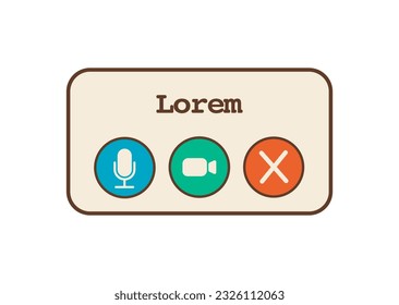 Video or audio call widget with outline icons. Aesthetic vintage style icons. Speaker, video conference and end call button. Nostalgic UI. Retro computer interface. Vector illustration.