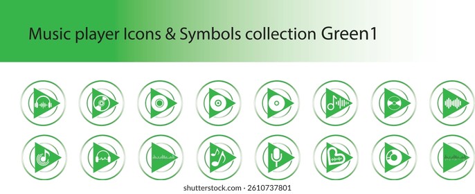 Video Audio Icon Set. Sound and Movie Icon Set. Multimedia Interface Symbols for Video. Simple Vector Illustration.  Symbols collection Green.