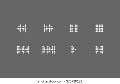 Video and audio interface icon set. Vector dotted illustration