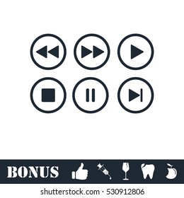 Video Audio Player buttons icon flat. Vector illustration symbol and bonus pictogram