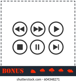 Video Audio Player buttons icon flat. Simple vector symbol and bonus icon