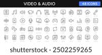 Video and Audio thin line icons set. Audio, Video editable stroke icon. Vector