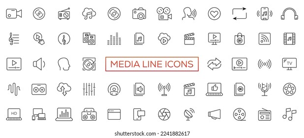 Video and Audio thin line icons. Video, Audio editable stroke icons. Vector illustration