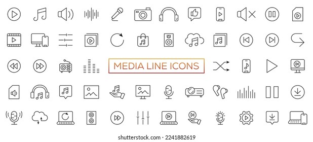 Video and Audio thin line icons. Video, Audio editable stroke icons. Vector illustration