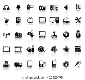 Video And Audio Vector Black Icon Set