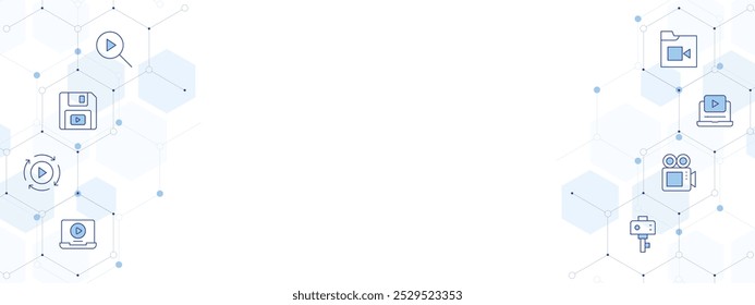 Video Banner Vector Illustration with Two-sided Icon Style. Line Duotone icon. Containing video camera, video, processing, save, laptop.