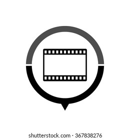 video - black vector icon; map pointer;  message bubble