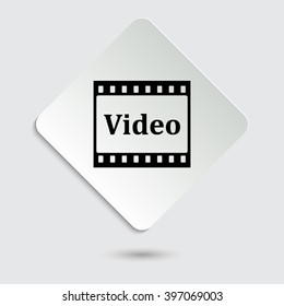 video - black vector icon  on a paper button