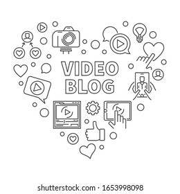 Video Blog Heart vector concept blue illustration in thin line style