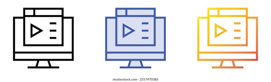 video blog icon. Linear, Blue Fill and Gradient Style Design Isolated On White Background