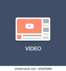Video blog icon, web site page template. Online movie concept. Development and digital marketing, vector illustration.