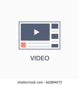 Video blog icon, web site page template. Online movie concept. Development and digital marketing, vector illustration.