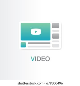 Video blog icon, web site page template. Online movie concept. Development and digital marketing, vector illustration.