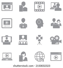 Videoblog Icons. Diseño plano gris. Ilustración vectorial.