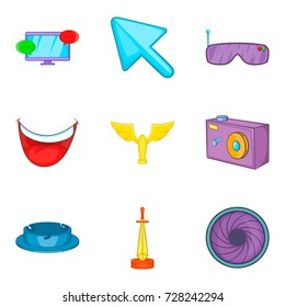 Video blog icons set. Cartoon set of 9 video blog vector icons for web isolated on white background