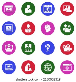Videoblog Icons. Colección Llanta Blanca En Círculo. Ilustración vectorial.