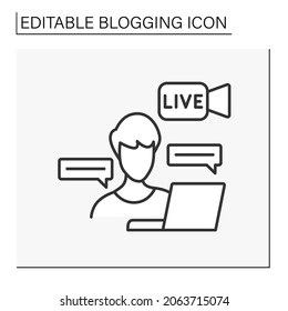 Video blog line icon. Live video stream. Communication with subscribers.Blogging concept. Isolated vector illustration. Editable stroke