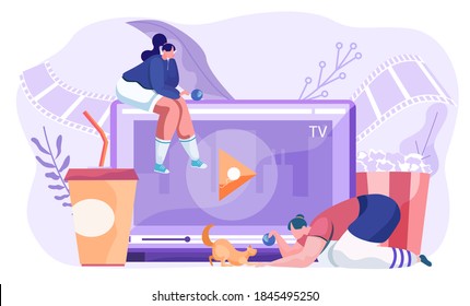 Video blog for pet owners, post about keeping and feeding cats at home, funny animal stories. Woman playing with her ginger kitty on the floor, teasing him with a ball, sitting near opened laptop
