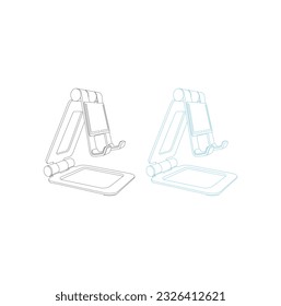 Grabación de videoblog utilizando soporte móvil y tripod.contorno icono vectorial del soporte de teléfono móvil para diseño web aislado en fondo blanco.Plano de línea, icono, logotipo, diseño, elemento.Vector del soporte de teléfono móvil.