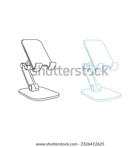 Video blog recording using mobile and tripod stand.outline mobile phone holder vector icon for web design isolated on white background.Line Drawing,Icon,Logo,Design,Element.Mobile phone holder Vector.
