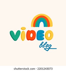 Video blog sticker for a social media, making a blog or vlog vector flat illustration. Set of cartoon icons for making internet content