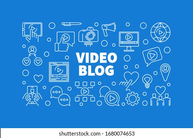 Concepto vectorial de vídeo ilustración horizontal o banderín en línea delgada
