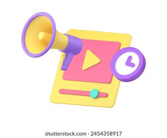 Video blog vlog channel online broadcasting time announce advertising 3d icon realistic vector illustration. New multimedia content social media marketing internet promo public streaming information
