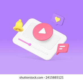 Video blog vlog cyberspace channel online broadcasting multimedia content 3d icon realistic vector illustration. Media content internet streaming live information web player digital webinar marketing