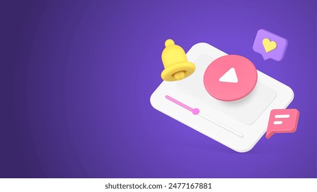 Video blog vlog cyberspace channel online broadcasting multimedia content 3d vector banner billboard template. Media content internet streaming live information web player digital webinar marketing