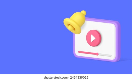 Video blog vlog virtual multimedia content subscribe banner copy space 3d icon realistic vector illustration. Internet media channel follow subscription reminder online streaming broadcasting