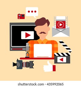 Video Blogger Blog Icon Concept Flat Vector Illustration